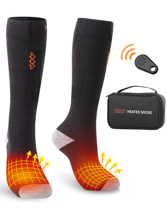 Neberon Heated Socks Black, Remote Control 4000mAh Rechargeable Battery Powered Electric Socks with 7.5H Heating Time