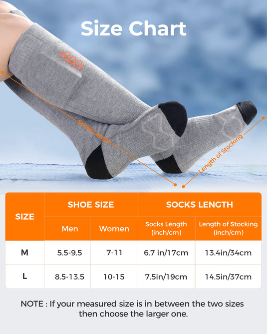 Neberon Heated Socks Gray, Remote Control 4000mAh Rechargeable Battery Powered Electric Socks with 7.5H Heating Time
